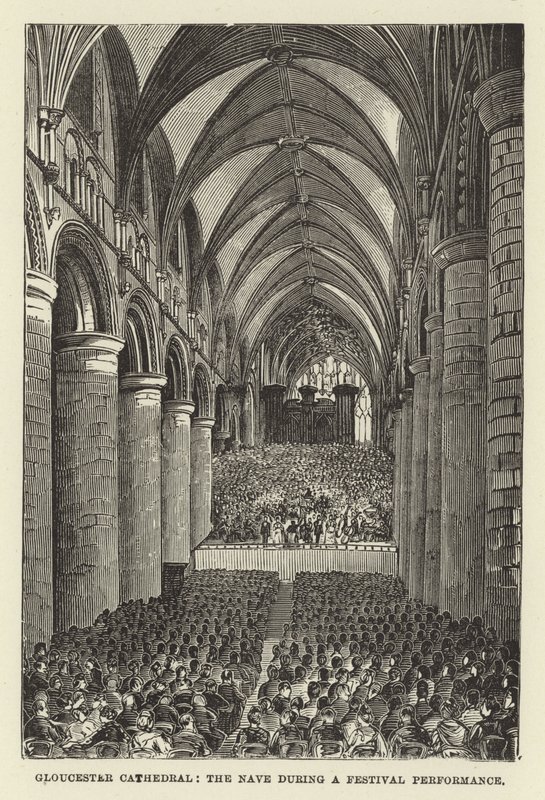 Cattedrale di Gloucester, la navata durante una performance del festival da English School