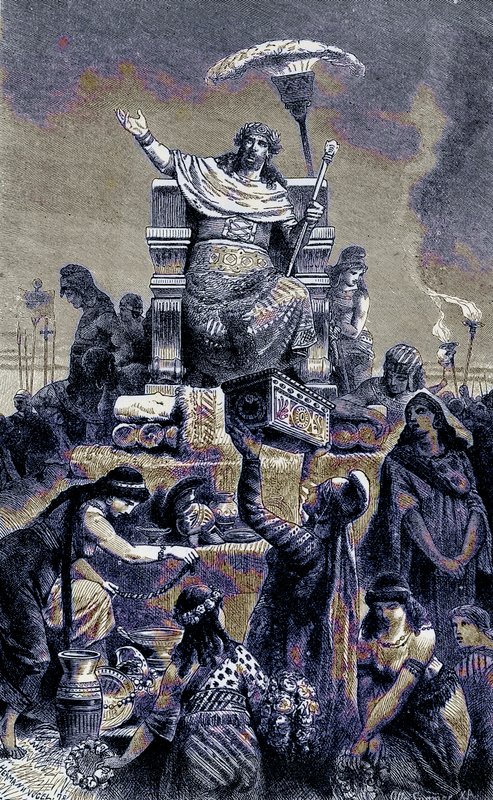 Decadenza greca - Creso sulla pira funebre, illustrazione da The Illustrated History of the World, pubblicato c.1880 da English School