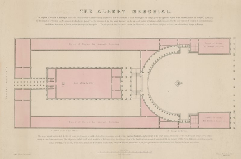 Piano del terreno del Memoriale di Albert, come proposto a Burlington House da English School