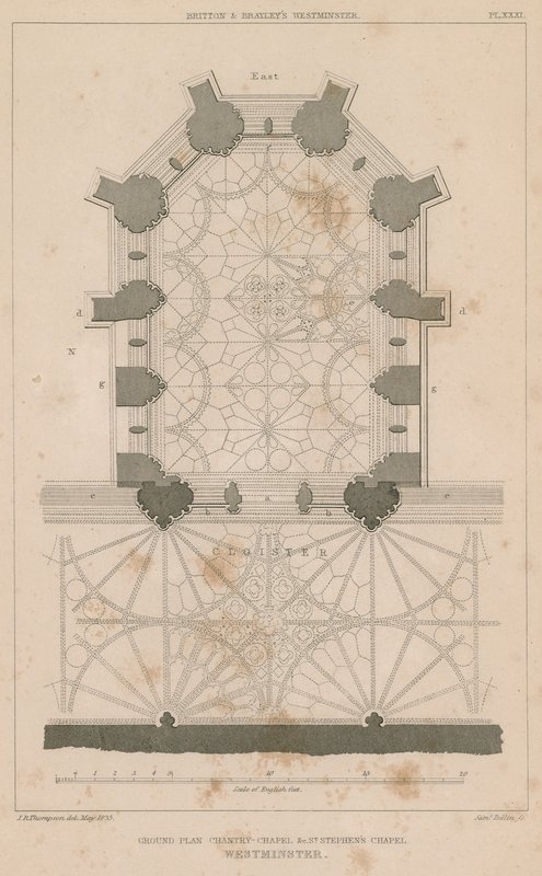 Pianta della Cappella del Chantry, Cappella di San Stefano, Palazzo di Westminster da English School