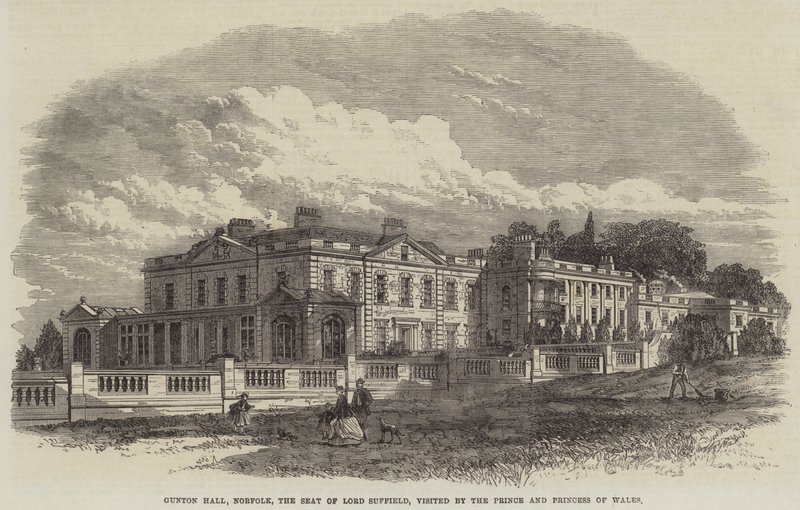 Gunton Hall, Norfolk, la residenza di Lord Suffield, visitata dal Principe e dalla Principessa di Galles (incisione) da English School