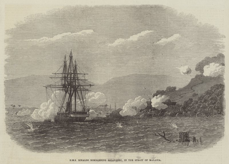 La HMS Rinaldo bombarda Salangore, nello Stretto di Malacca da English School