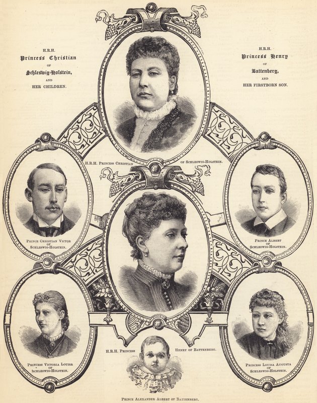 SAR la Principessa Christian di Schleswig-Holstein e SAR la Principessa Henry di Battenberg, e i loro Figli (incisione) da English School
