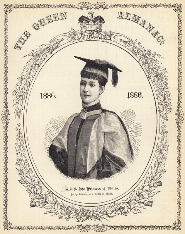 SAR la Principessa del Galles, in Costume di Dottore in Musica (incisione) da English School
