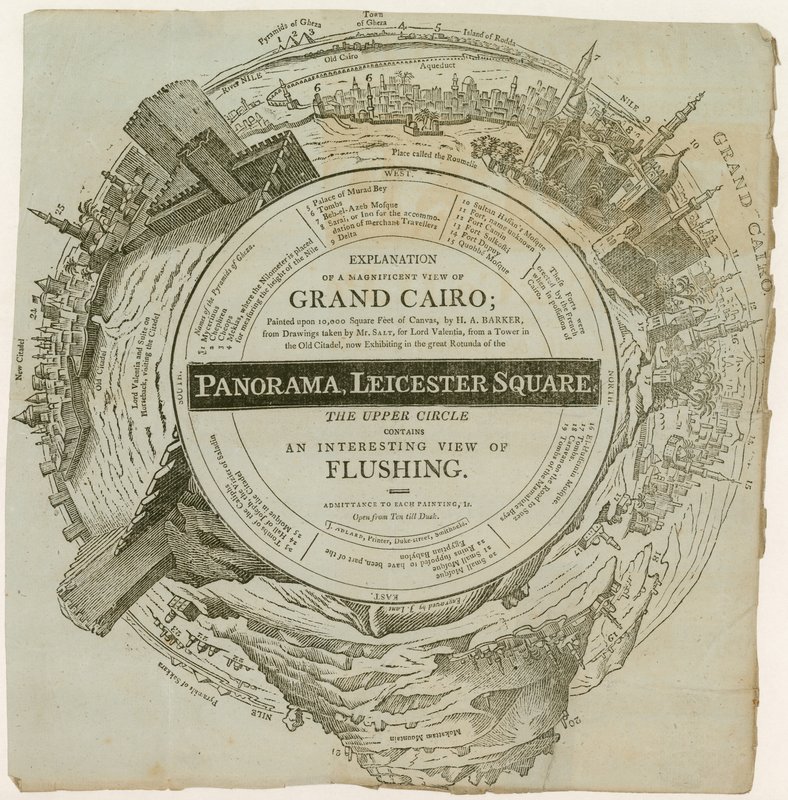 Veduta di H. A. Barker del Grande Cairo, dipinta su 10.000 piedi quadrati di tela, Panorama, Leicester Square, Londra da English School