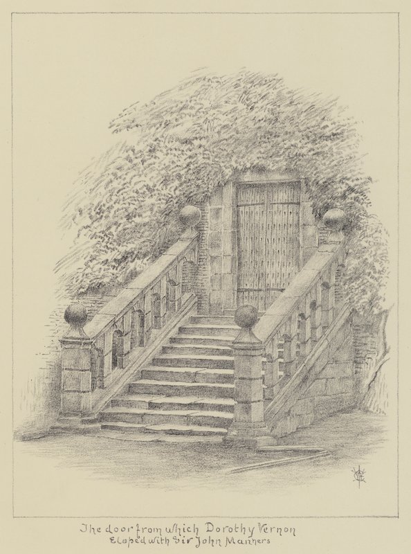 Haddon Hall, La porta da cui Dorothy Vernon fuggì con Sir John Manners (litografia) da English School