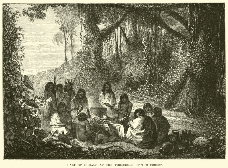Sosta degli indiani alla soglia della foresta da English School