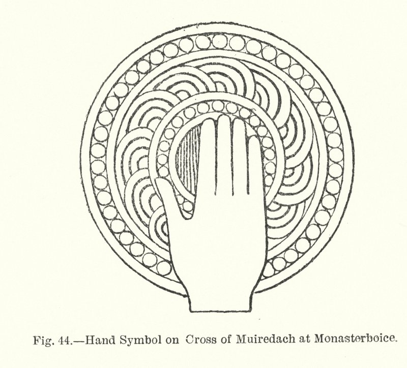 Simbolo della mano sulla croce di Muiredach a Monasterboice da English School