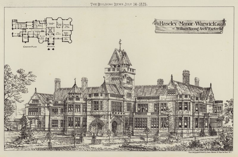 Haseley Manor, Warwick (incisione) da English School