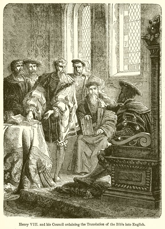 Enrico VIII e il suo consiglio ordinano la traduzione della Bibbia in inglese da English School