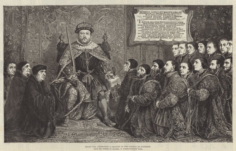 Enrico VIII presenta una carta al Collegio dei Chirurghi da English School