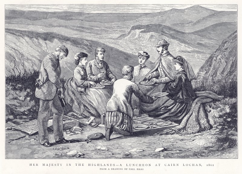 Sua Maestà nelle Highlands - Un pranzo a Cairn Lochan, 1861 da English School