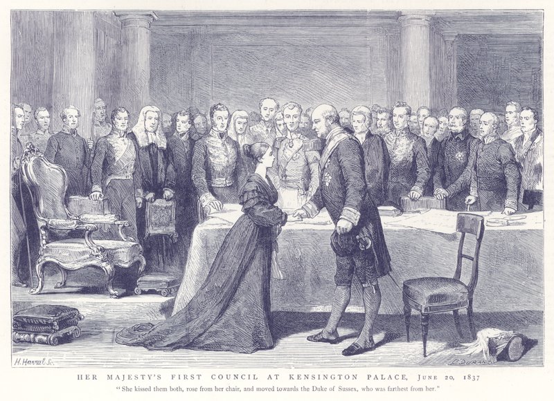 Il primo consiglio di Sua Maestà a Kensington Palace, 20 giugno 1837 da English School