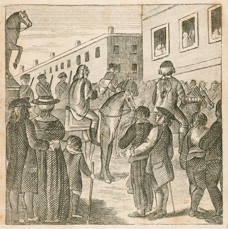 Araldi che proclamano re Giorgio I a Charing Cross, Londra da English School
