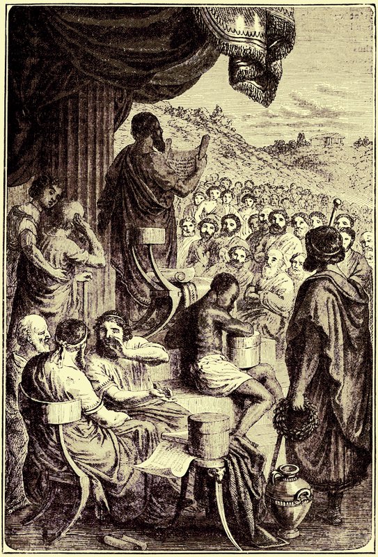 Erodoto legge la sua Storia a una festa pubblica, illustrazione da The Illustrated History of the World, pubblicato c.1880 da English School