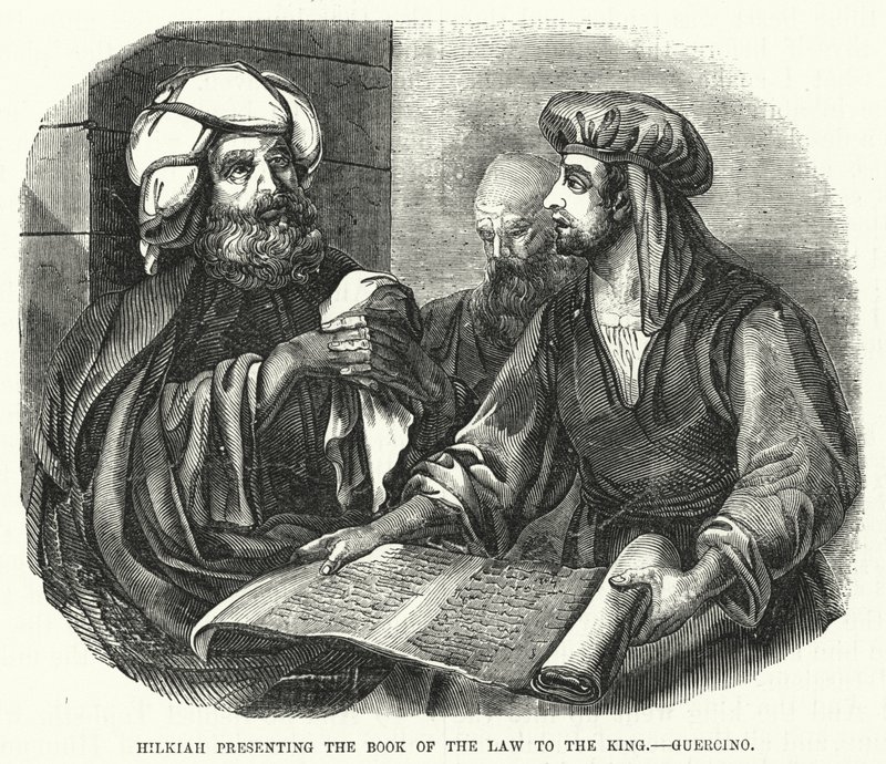 Hilkiah presenta il Libro della Legge al Re, Guercino (incisione) da English School