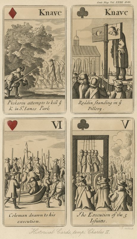 Carte da gioco storiche che raccontano la storia di Re Carlo II da English School
