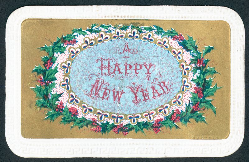 Ghirlanda di agrifoglio, cartolina di Capodanno da English School
