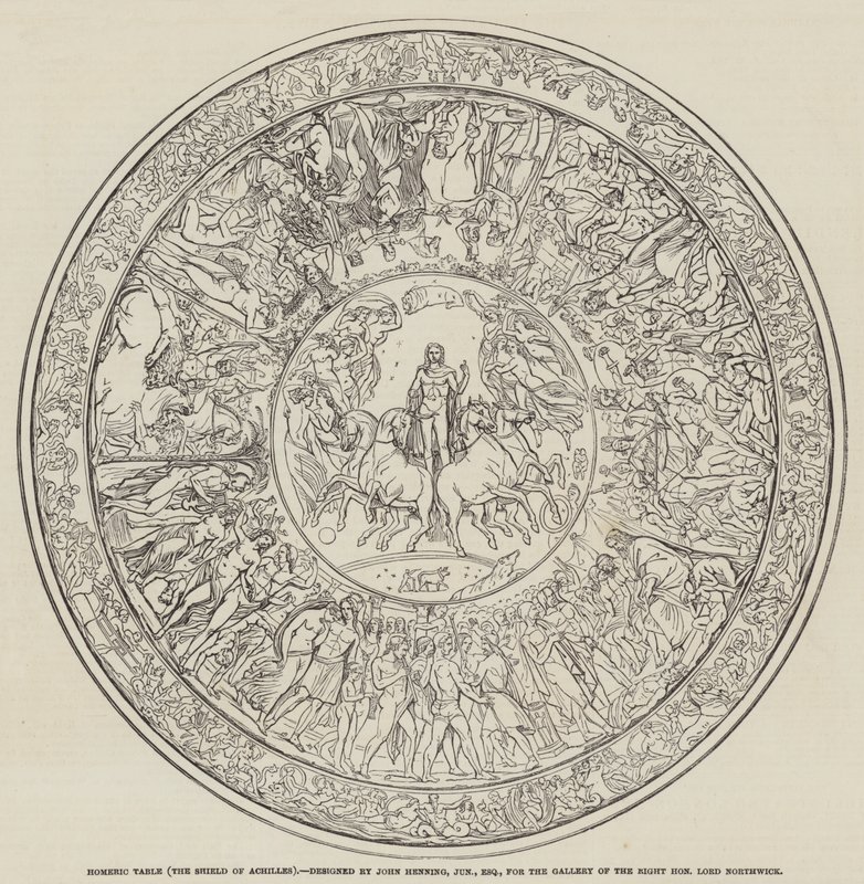 Tavola omerica, lo scudo di Achille, disegnato da John Henning, Junior, Esquire (incisione) da English School