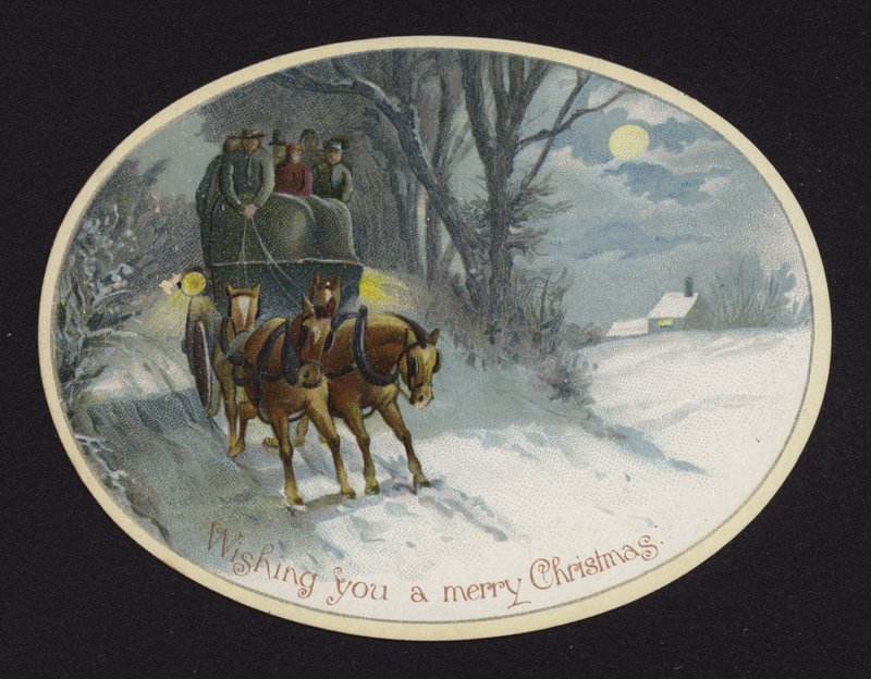 Carrozza trainata da cavalli che viaggia nella neve da English School