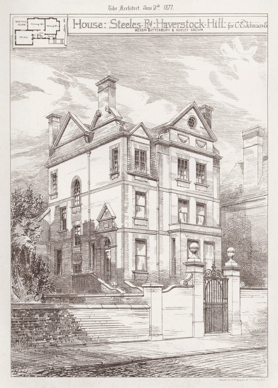 Casa, Steeles Road, Haverstock Hill, per C E Johnson (incisione) da English School