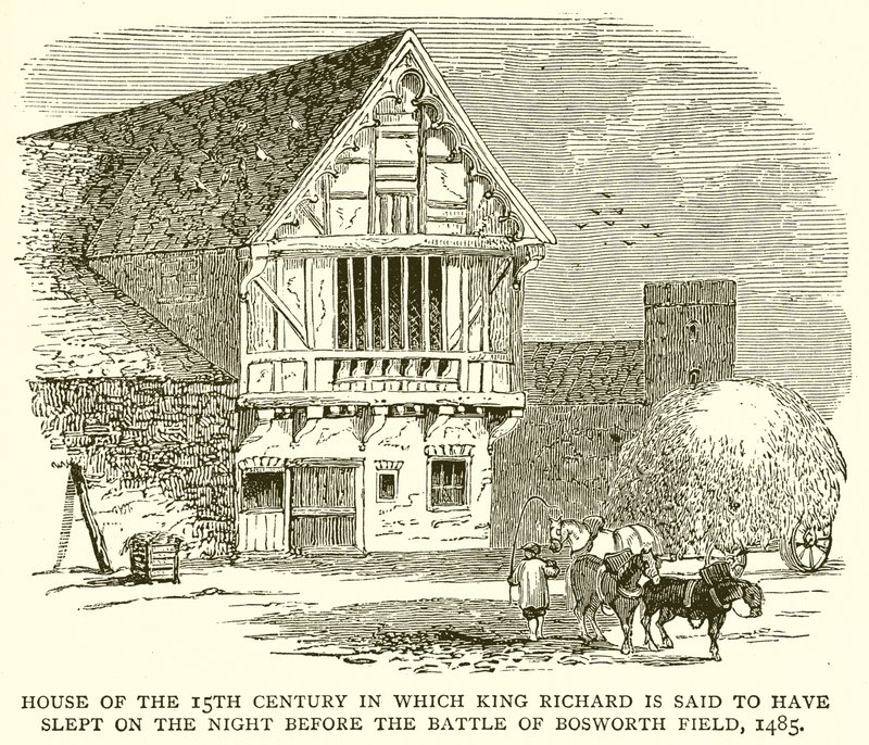 Casa del XV secolo in cui si dice che il re Riccardo abbia dormito la notte prima della battaglia di Bosworth Field, 1485 da English School