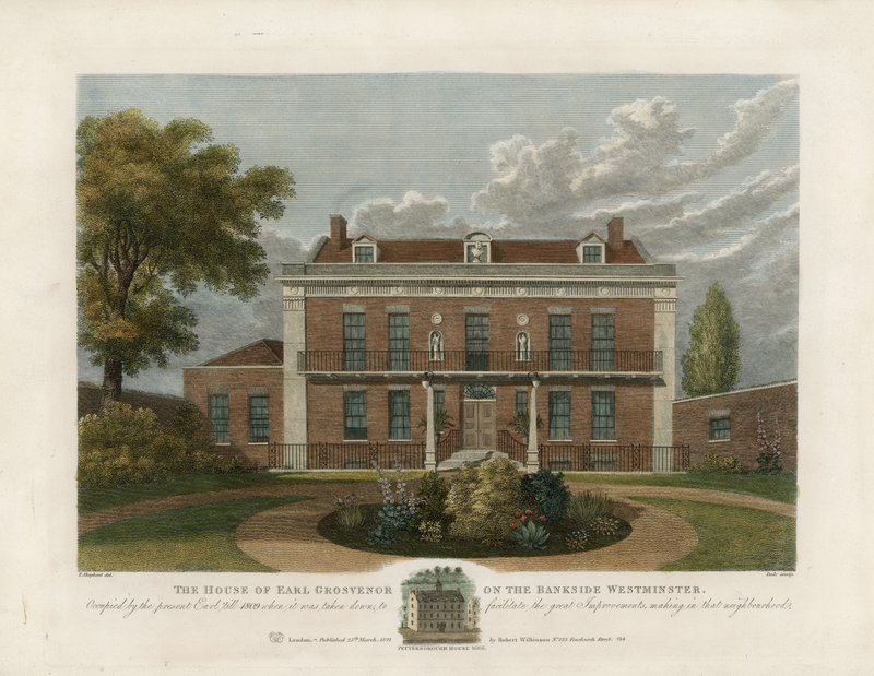 Casa del Conte Grosvenor sulla riva del Tamigi, Westminster. Demolita nel 1809 da English School