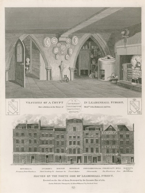 Case sul lato nord di Leadenhall Street, erette sul sito di quelle distrutte dal vasto incendio del 1765 da English School
