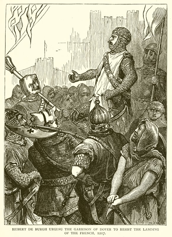 Hubert de Burgh incita la guarnigione di Dover a resistere allo sbarco dei francesi, 1217 da English School