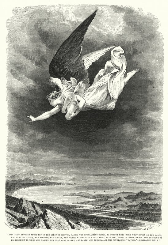 Vidi un altro angelo volare in mezzo al cielo, Apocalisse XIV, 6, 7 (incisione) da English School