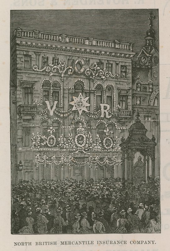 Illuminazioni che adornano gli uffici della North British Mercantile Insurance Company da English School