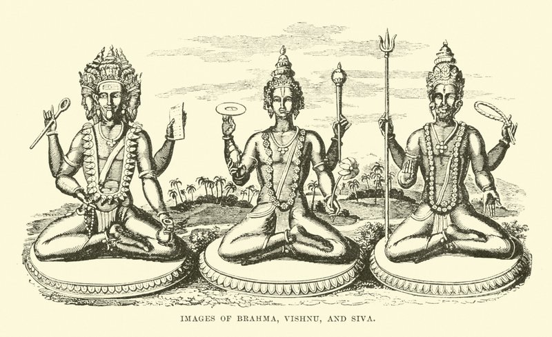 Immagini di Brahma, Vishnu e Siva da English School