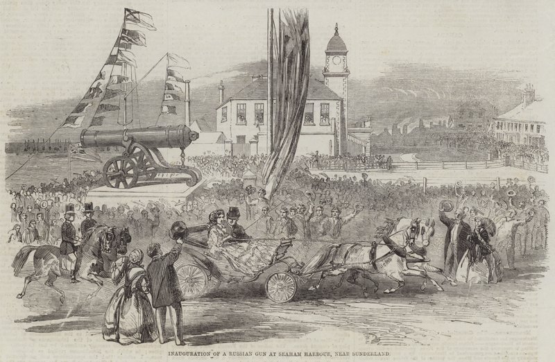 Inaugurazione di un cannone russo a Seaham Harbour, vicino a Sunderland da English School