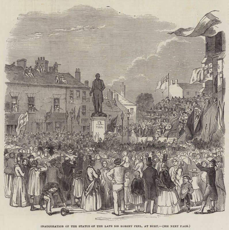 Inaugurazione della statua del defunto Sir Robert Peel, a Bury (incisione) da English School