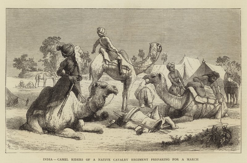 India, Cavalieri di un Reggimento di Cavalleria Nativa che si Preparano per una Marcia da English School