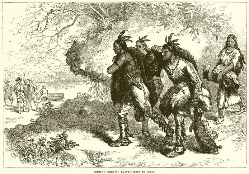 Indiani portano pelli di castoro alla flotta da English School