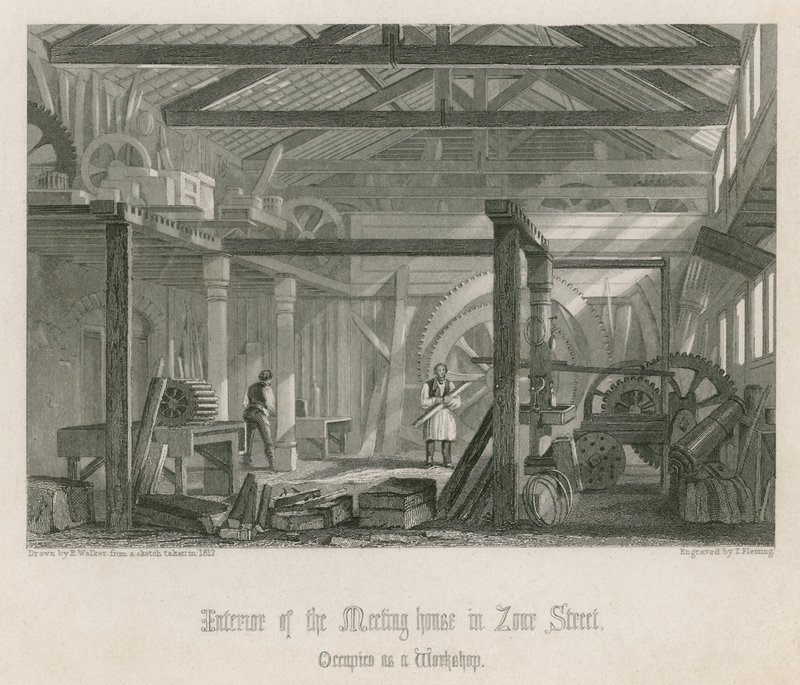 Interno della casa di riunione di John Bunyan in Zoar Street, Gravel Lane, Southwark da English School