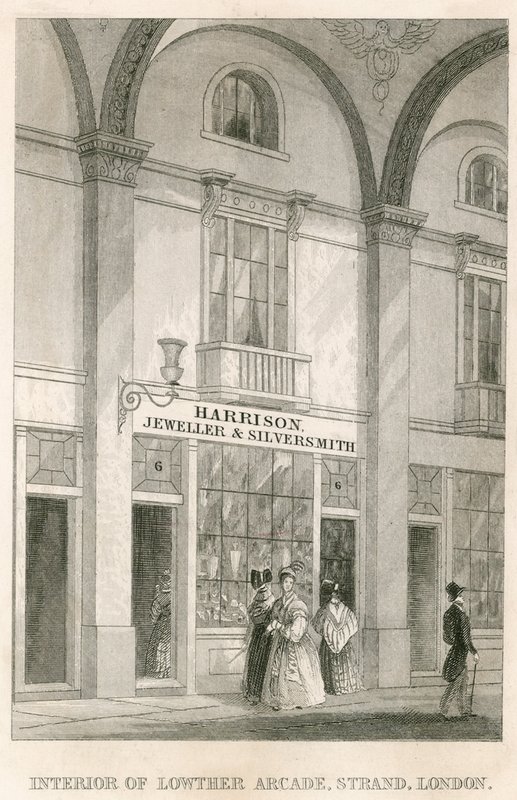 Interno di Lowther Arcade, Strand, Londra, con Harrison, gioielliere e argentiere da English School