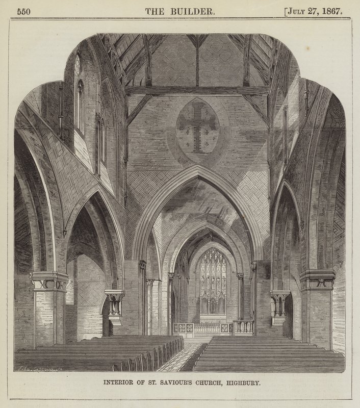 Interno della Chiesa di St Saviour, Highbury (incisione) da English School
