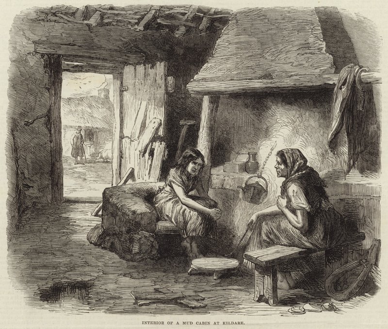 Interno di una capanna di fango a Kildare da English School