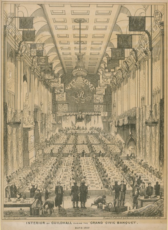 Interno del Guildhall durante il grande banchetto civico, 9 novembre 1837 da English School