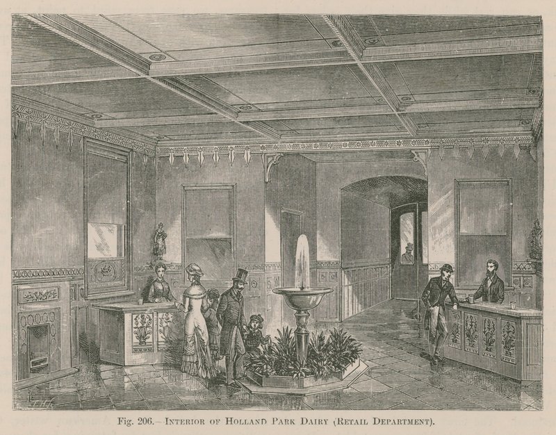 Interno del caseificio di Holland Park, reparto vendita da English School