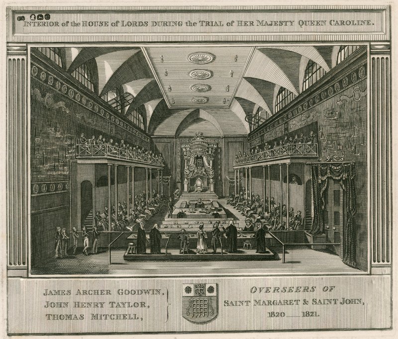 Interno della Camera dei Lord durante il processo di Sua Maestà la Regina Carolina da English School