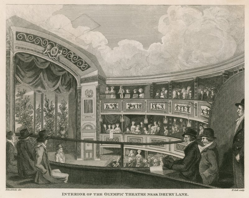 Interno del Teatro Olimpico Reale, Wych Street, vicino a Drury Lane, Londra da English School