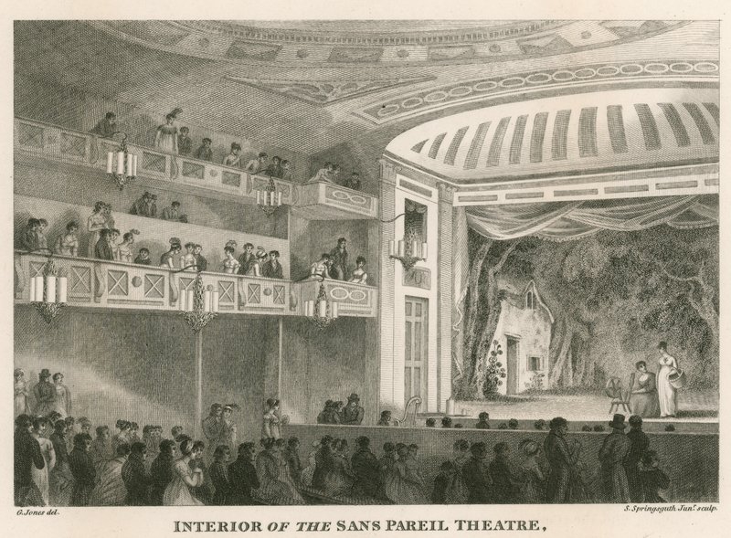 Interno del Teatro Sans Pareil (Teatro Adelphi), Londra da English School