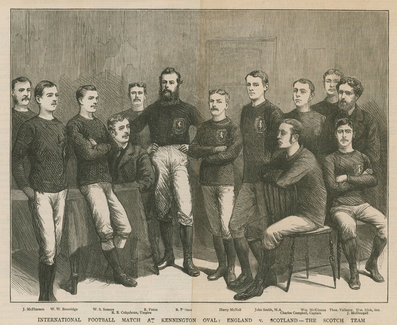 Partita internazionale di calcio al Kennington Oval; Inghilterra contro Scozia, la squadra scozzese da English School