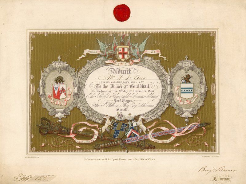 Invito a un banchetto alla Guildhall, Londra, il 9 novembre 1853 da English School