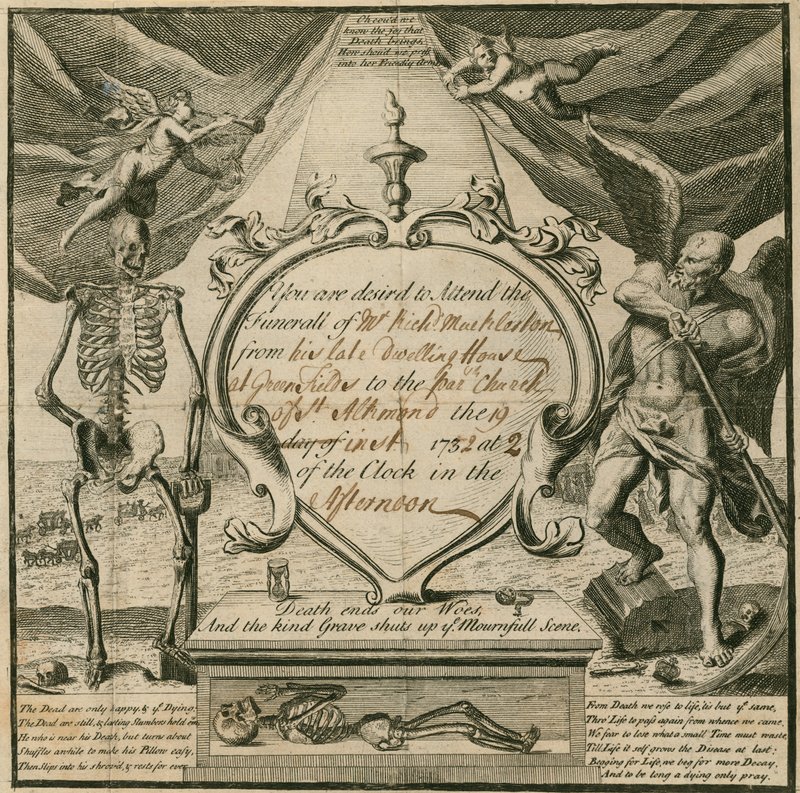 Invito a partecipare al funerale del Sig. Richard Mackleston nel 1732 da English School