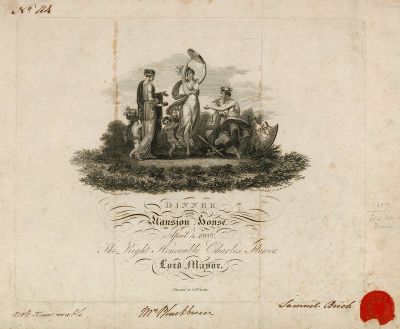 Invito alla cena del Lord Mayor alla Mansion House, Londra, 3 aprile 1809 da English School