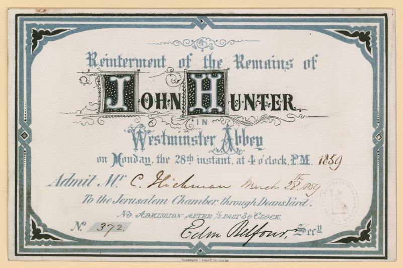 Invito alla riesumazione dei resti di John Hunter nell